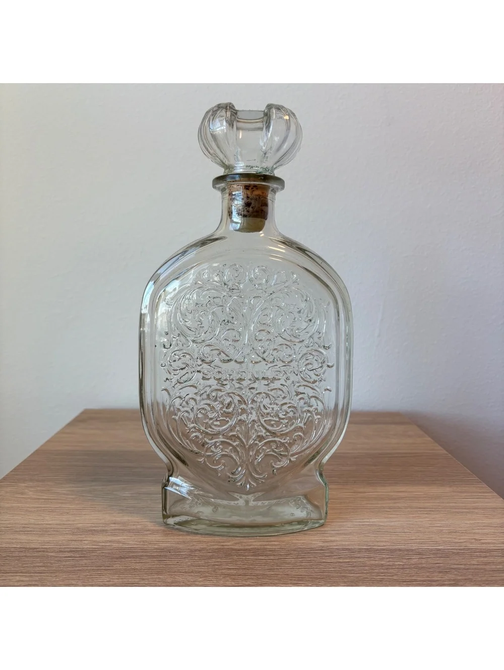 Vintage Schenley Embossed Glass Decanter, Halloween Decor Bottle, 11” Tall